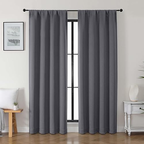 Miniatura 42 de Gwine - Cortinas opacas negras para dormitorio de 84 pulgadas de largo, juego de 2 paneles, cortinas sólidas reductoras de ruido con aislamiento