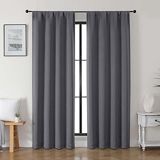 Gwine Charcoal Grey Blackout Curtains for Bedroom 84 inches Long 2 Panels Set, Solid Noise Reducing Thermal Insulated Blackout Curtains for Living Room with Rod Pocket, Each 40" Wx84 L