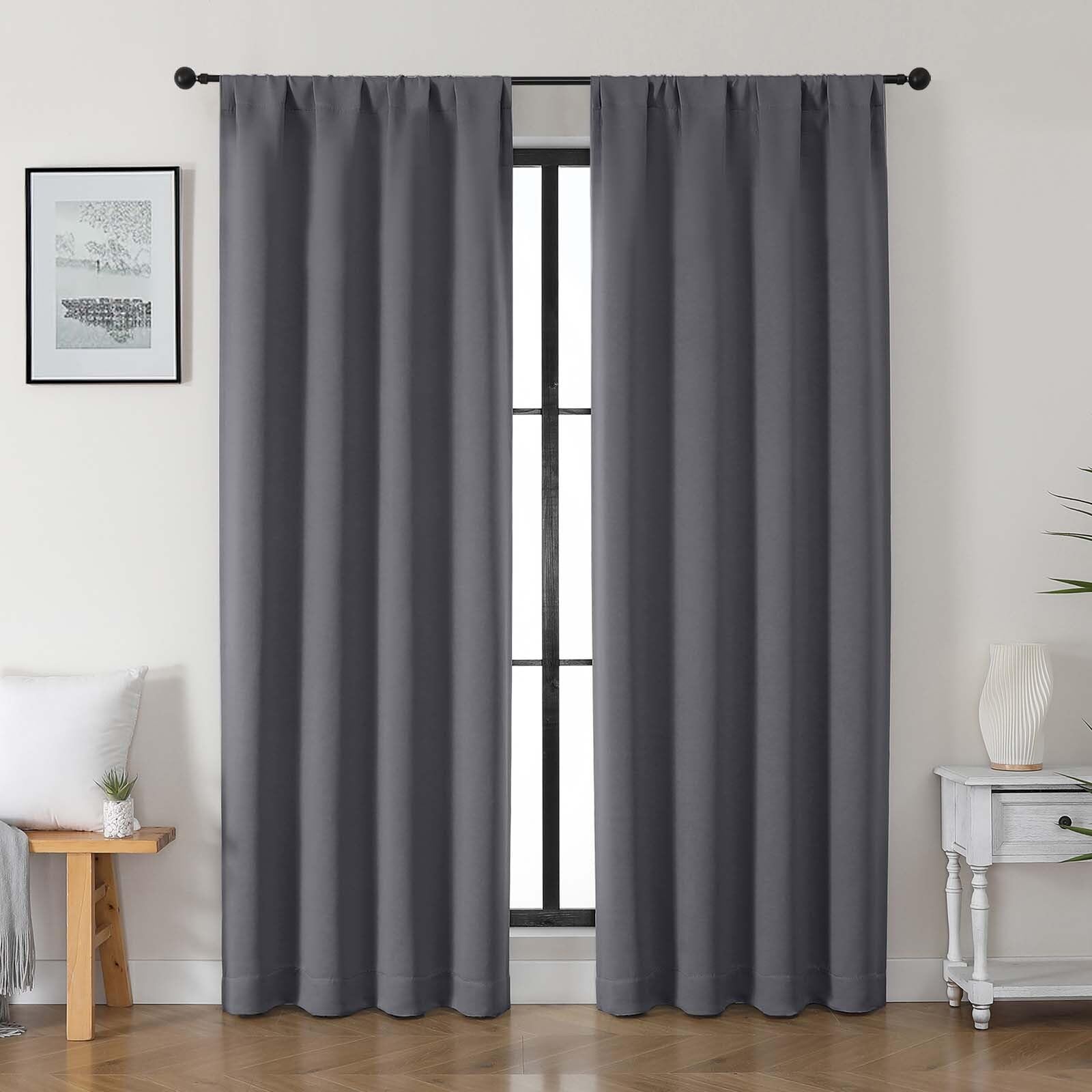 Gwine Juego de 2 paneles de cortinas opacas de color gris carbón para dormitorio, 84 pulgadas de largo, con aislamiento térmico, para sala de estar, con bolsillo para barra, 40 pulgadas de ancho x 84