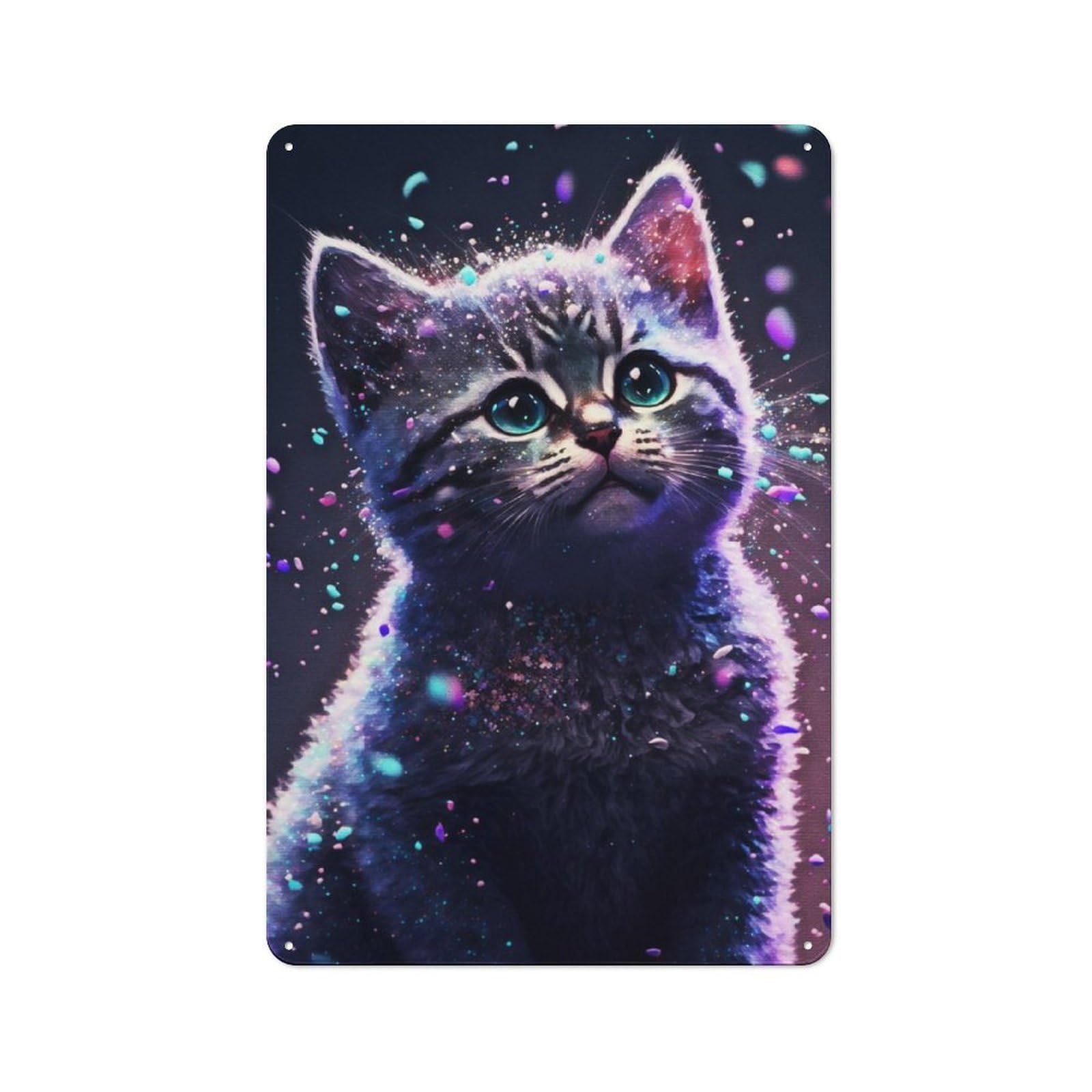 Retro Metal Plaque 30x20cm Featuring Dark Cat, Bistro Wall Plaque for Bakery, Diner, Cafe Or Family Room