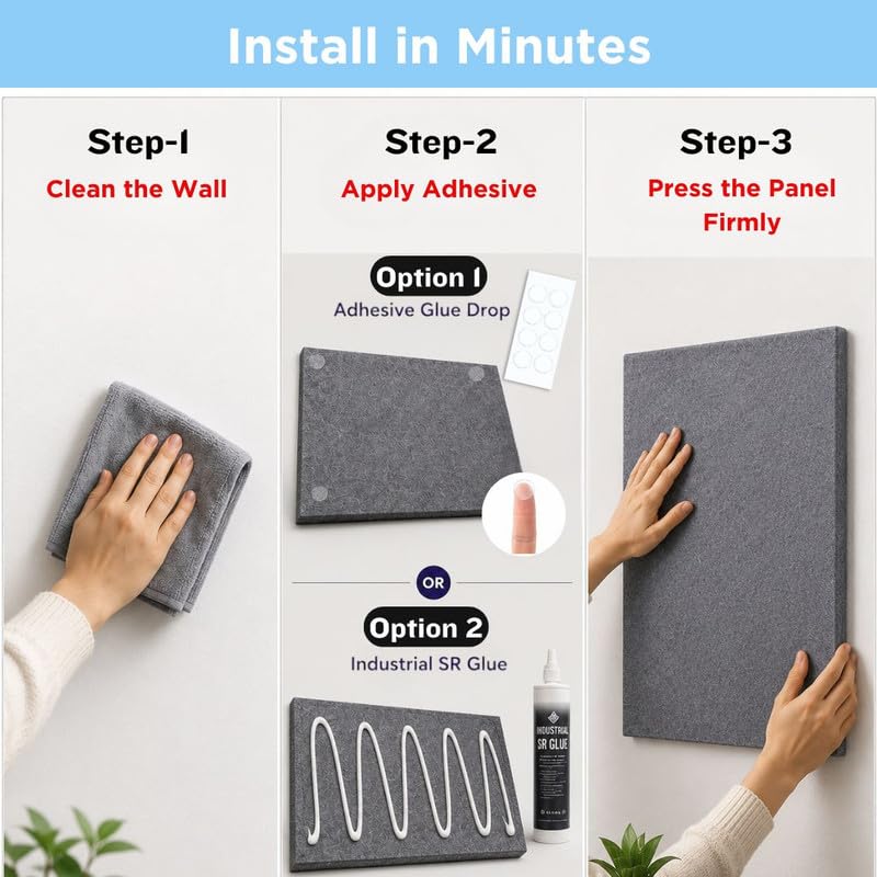 Image of QUIET CANVAS Acoustic Wall Square Pinboard, 1x1ft, Pack 6, 50PushPins Blue