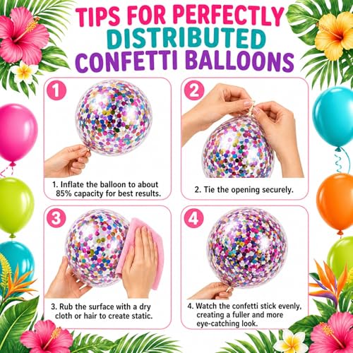 Image of Tropical Rainbow Balloons Kit, 50 Pcs 12 Inch Hawaiian Teal Orange Pink Metallic Green Gold Confetti Balloons for Girl Kid Summer Beach Luau Aloha Pool Birthday Back to School Party Decorations