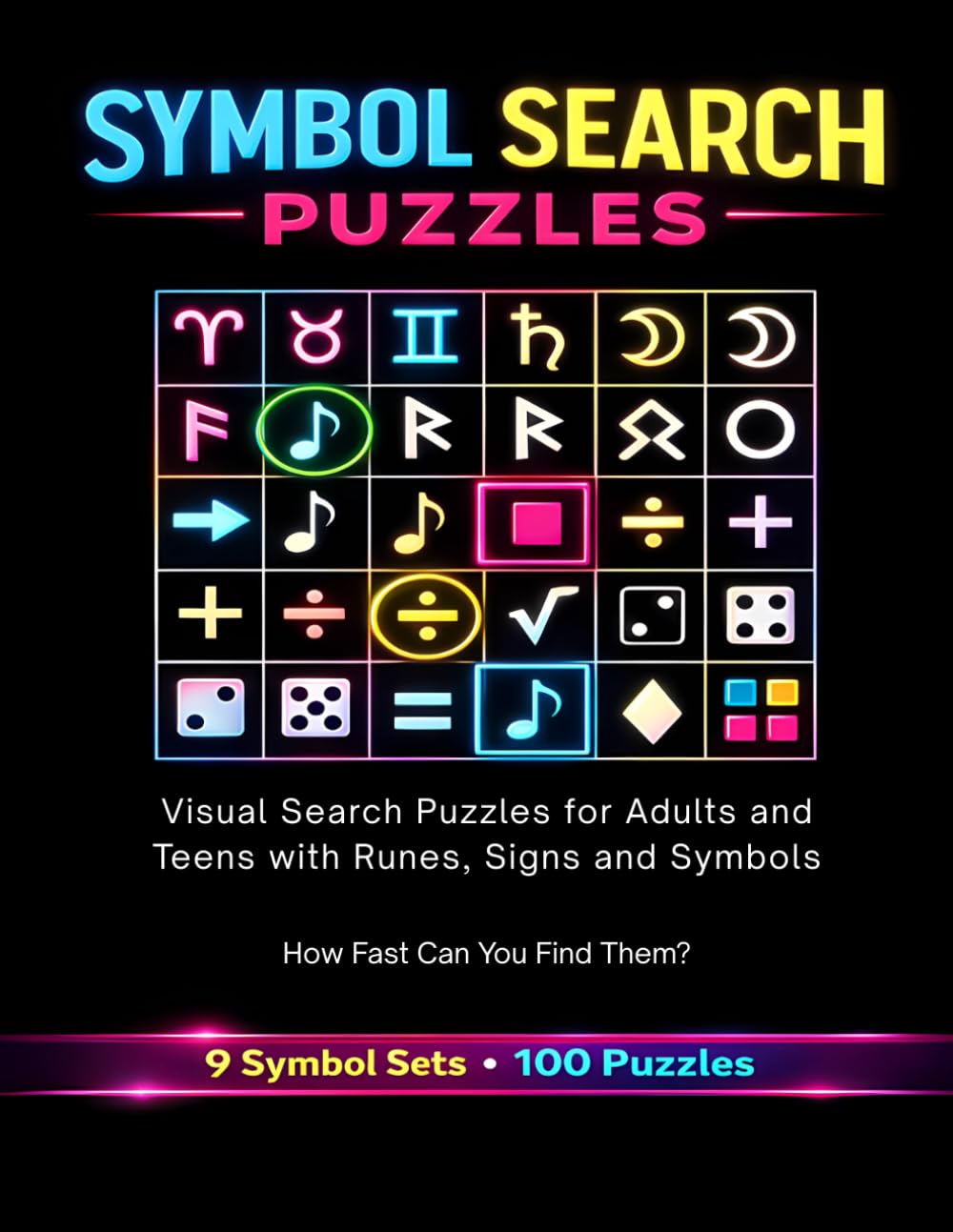 Symbol Search Puzzles: Visual Search Puzzles for Adults and Teens with Runes, Signs and Symbols (Symbol Seek)
