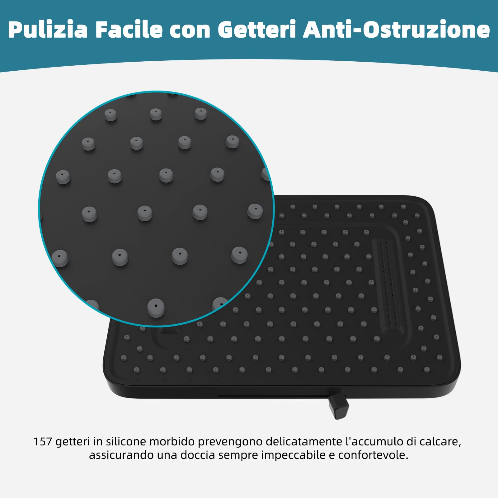 Hibbent Soffioni doccia a pioggia con 5 modalità di spruzzo, soffione doccia a pioggia ad alta pressione da 33 pollici, soffione doccia quadrato integrato, giunto a sfera girevole regolabile