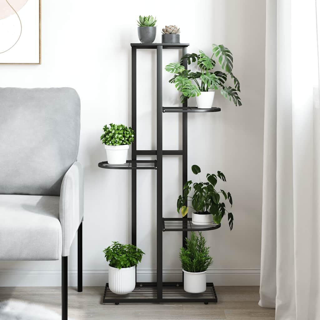 Fioriera a 5 ripiani in metallo nero, 43 x 22 x 98 cm, mensola per piante, balcone, patio, soggiorno, con supporto per vaso e mensola per erbe aromatiche, orchidee e piante grasse