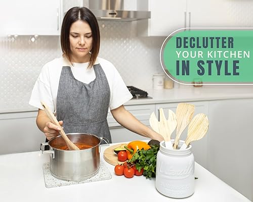 Miniatura 3 de Comfify - tarro organizador decorativo para utensilios de cocina con boca ancha cerámica resistente a las virutas apto para lavavajillas