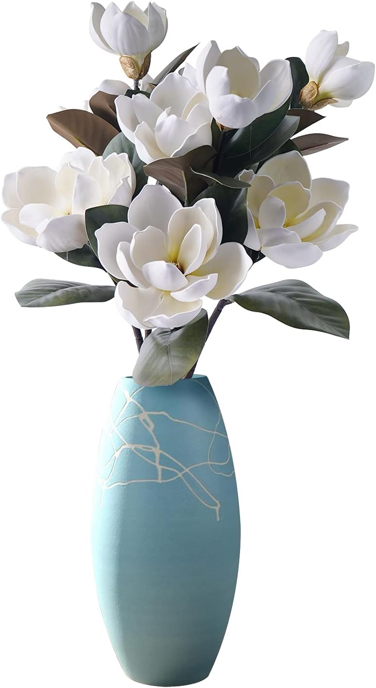 MINYULUA 3Pcs Artificial Magnolia Flowers - 29.5" Long White Magnolia Stem Flower, Faux Wedding Flower Bouquet Vase Floral Arrangement for Table Centerpiece Wedding Holidays Party Home Decor