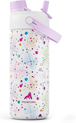 Miniatura 9 de POWCAN - Botella de agua con aislamiento de 18 onzas, con tapa de boquilla y pajilla 2 en 1, fría 24 horas, a prueba de fugas, apta para portavasos