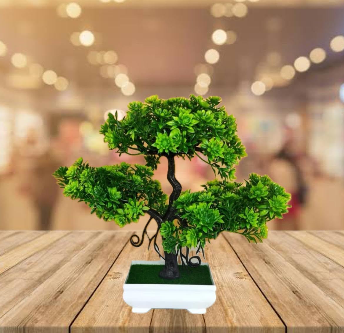 1 Pcs Artificial Bonsai Tree with Designer Pot | Realistic Looking -No Maintenance | Small Plants for Home Decor Living Room Table Decor and Balcony Decorations (Pack of 1, Green) 2