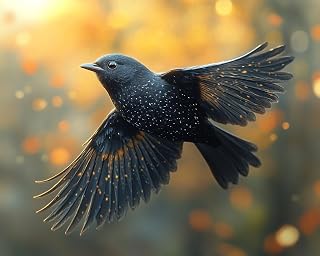 Paint by Numbers, Glossy Black Bird in Flight, Adult Crafts Adult Paint by Number Kits, Arts Crafts for Home Decor(No Frame,16x20 inch)