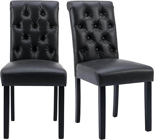 chairus Juego de 2 sillas de comedor modernas de mediados de siglo con botón copetudo, respaldo alto, silla de piel sintética sin brazos, cómodas
