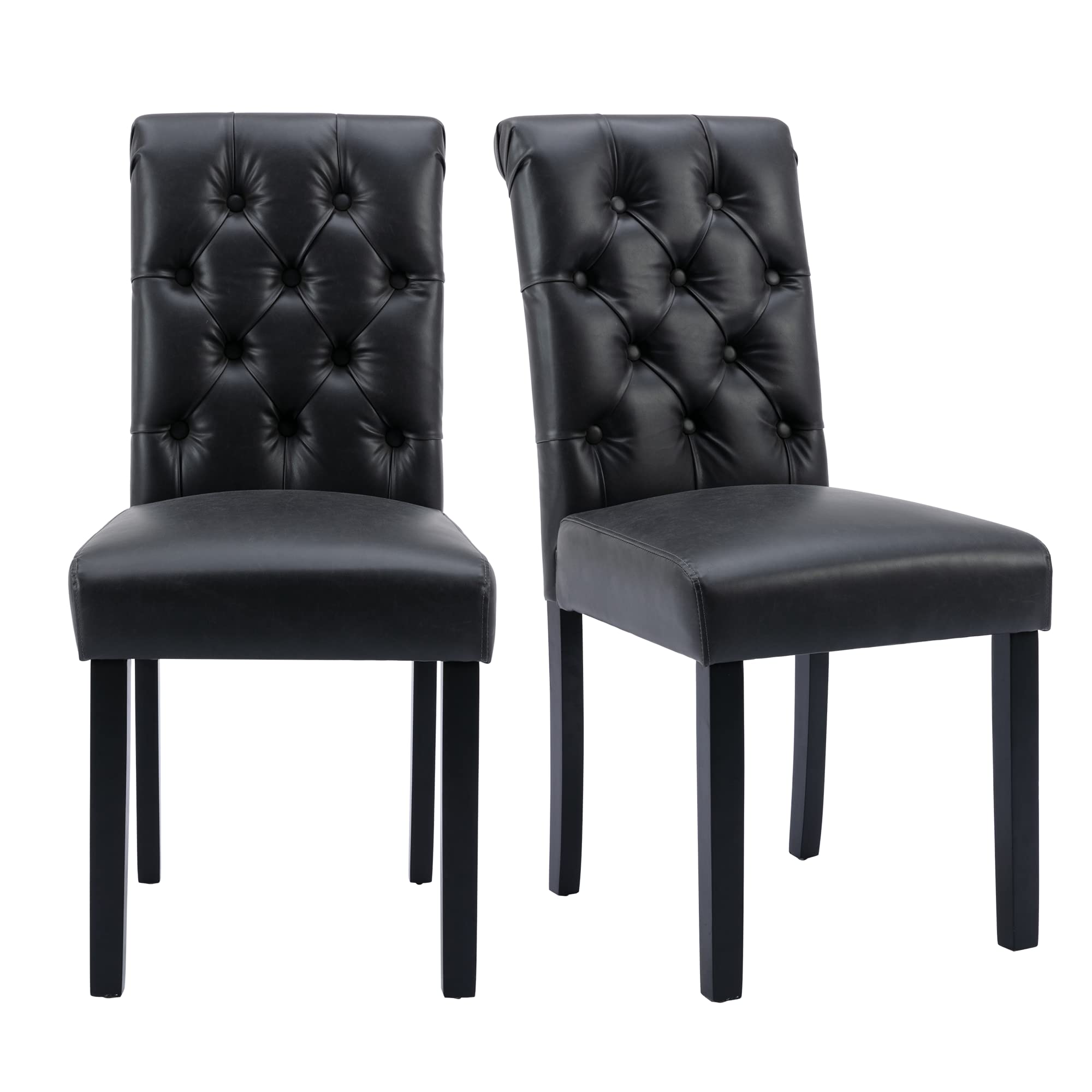 chairus Dining Chairs Set of 2 Mid Century Modern Living Room Chairs with Button Tufted High Back PU Leather Armless Chair Comfy Upholstered Side