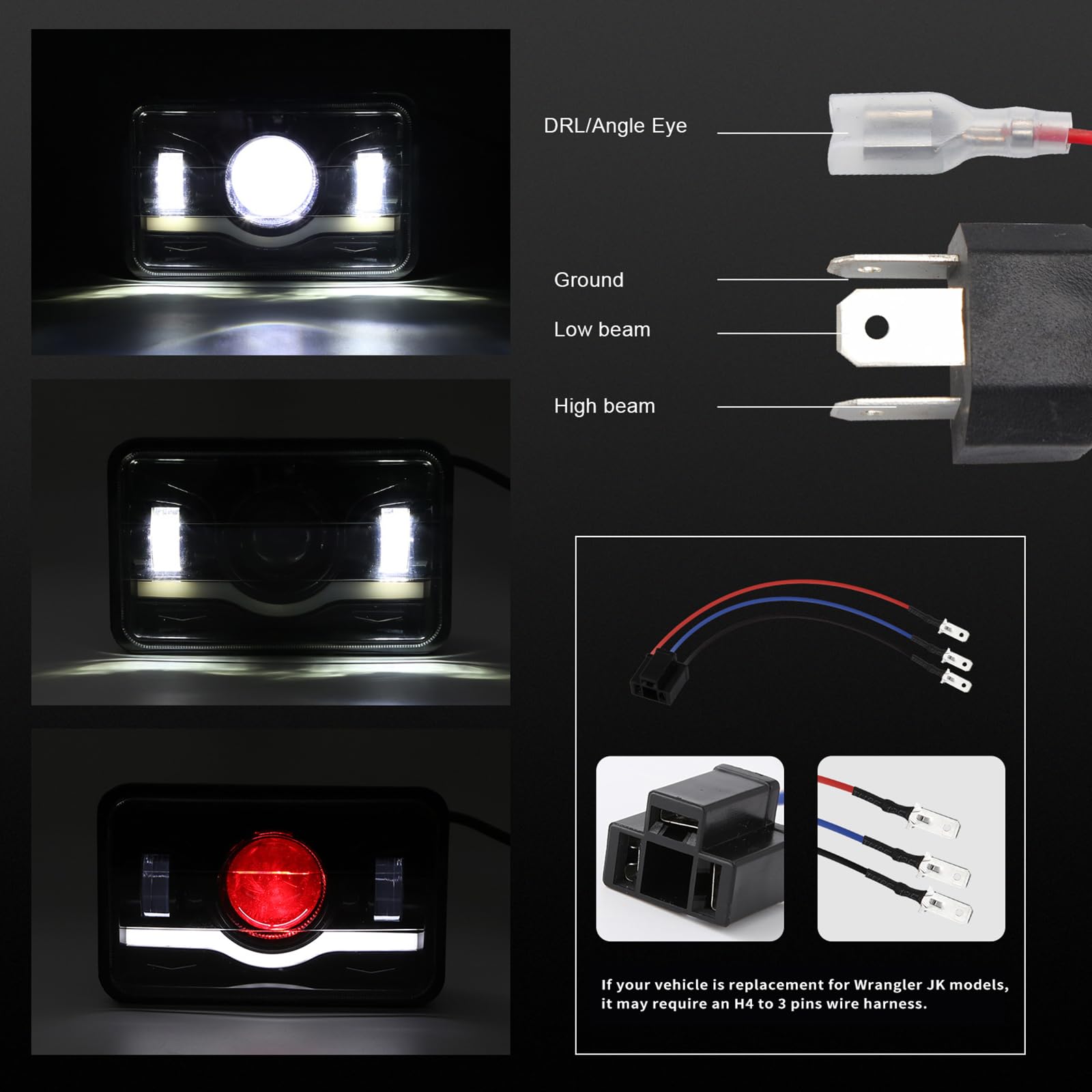 Shkalacar Fari rettangolari da 2 Pezzi, Faro LED Auto 4x6 Pollici fari rettangolari da 5 Pollici con abbaglianti e anabbaglianti DRL di Ricambio per Peterbilt Kenworth Freightliner Ford Probe