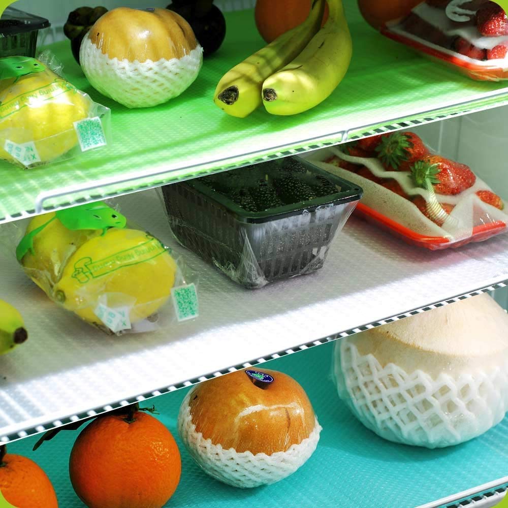 4 alfombrillas de plástico para refrigerador, revestimiento de estante de refrigerador que se puede cortar para refrigerador, tapete para cajón, manteles individuales para estantes 6
