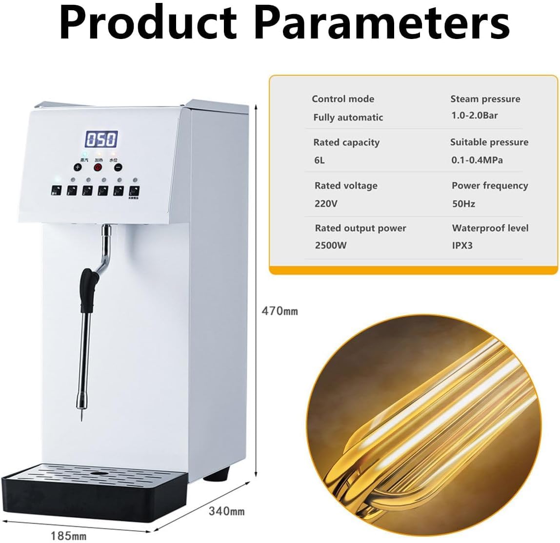 TYH Espumador De Leche Y Vaporizador Comercial De 2500 W, Capacidad De 6 L, con Pantalla LED, Máquina Multiusos para Café Expreso, Ideal para Té, Cafeterías Y Postres