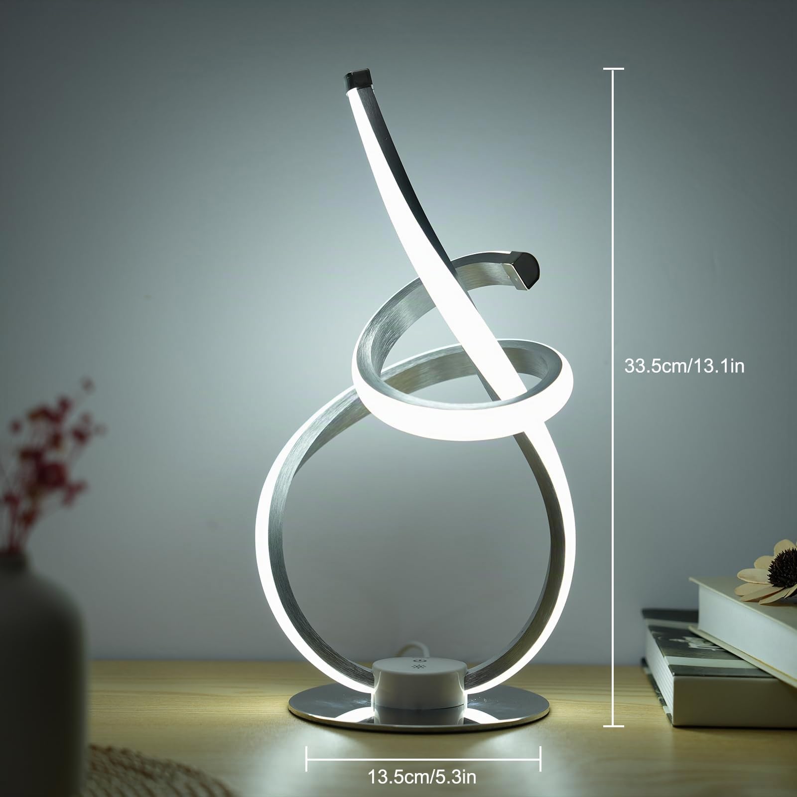 Neoglint Abat Jour da Comodino Moderne Dimmerabile, Spirale Lampade Comodino Camera da Letto 12W, Touch Control, Decorativo Curvo Lampade da Tavolo LED per Camera da Letto Soggiorno