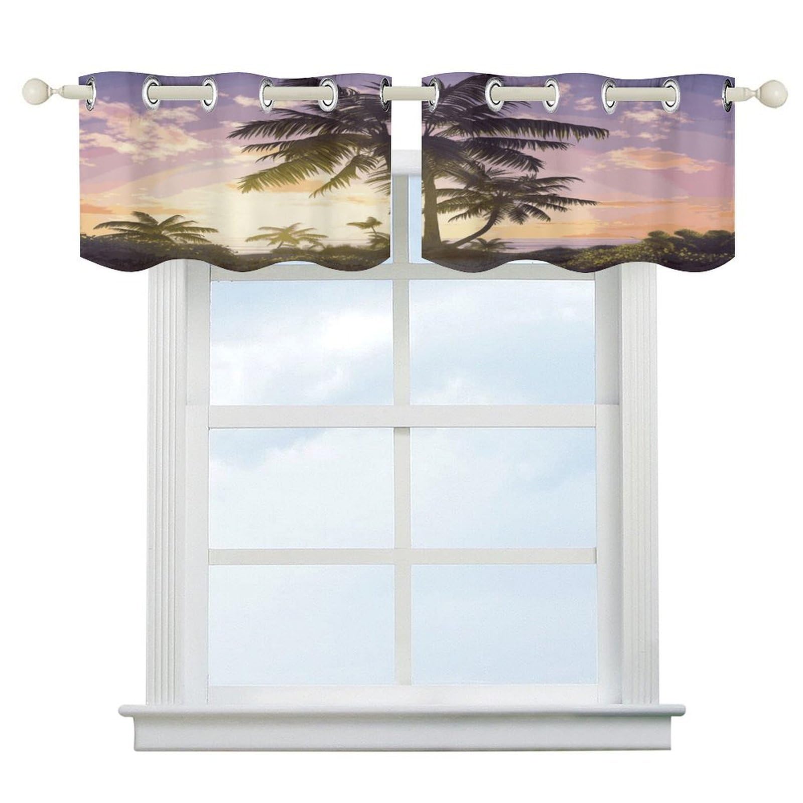 Cortinas opacas de verano para ventana de cocina que bloquean el sol y decoran con palmeras