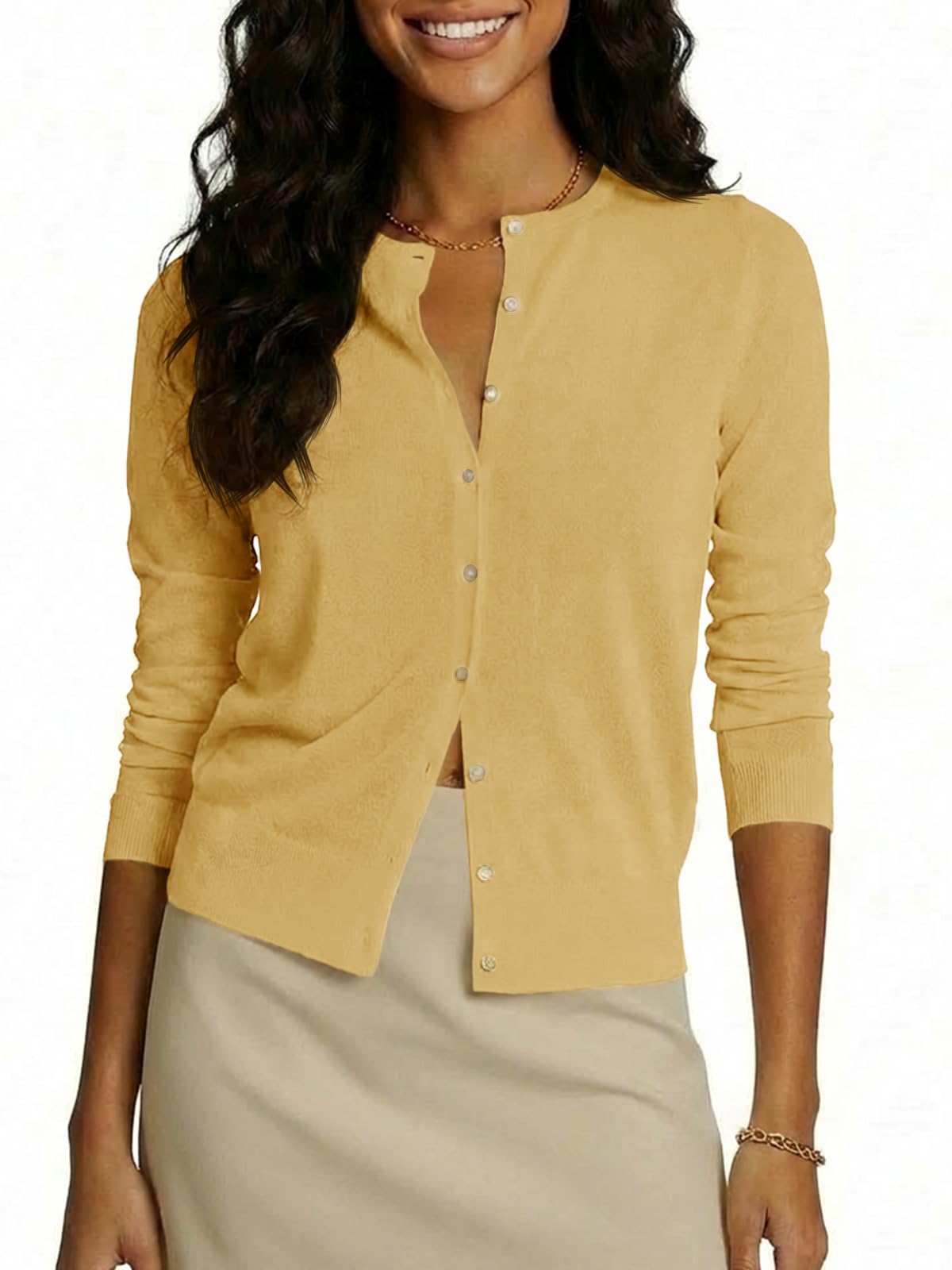Saodimallsu Strickjacke Damen Langarm Leichte Cardigan Rundhals Sommer Dünne Strickcardigan Elegant Lässig Einfarbig Strickmantel mit Knöpfen