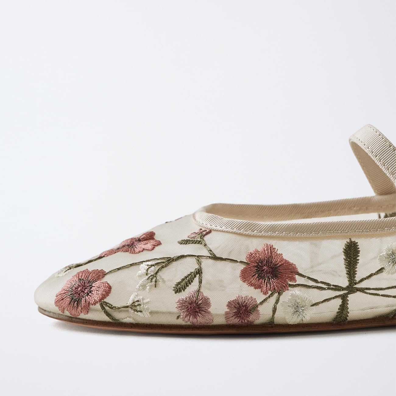 MRKEWUNEY Mesh Ballet Flats for Women Embroidered Floral Round Toe Mary Jane