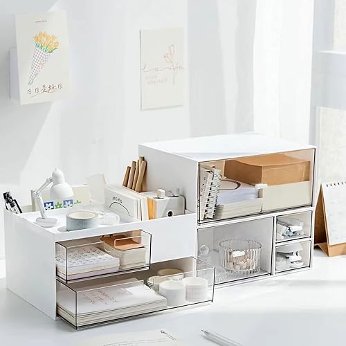 Miniatura 4 de kulusion Organizador de cajones de escritorio, caja de almacenamiento de escritorio con 2 cajones y 4 compartimentos, accesorios de escritorio