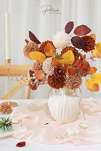 Miniatura 8 de Piklado Flores artificiales de dalia para boda, 25 unidades, rosas falsas con tallo para decoración de boda, centros de mesa, arreglos y ramos