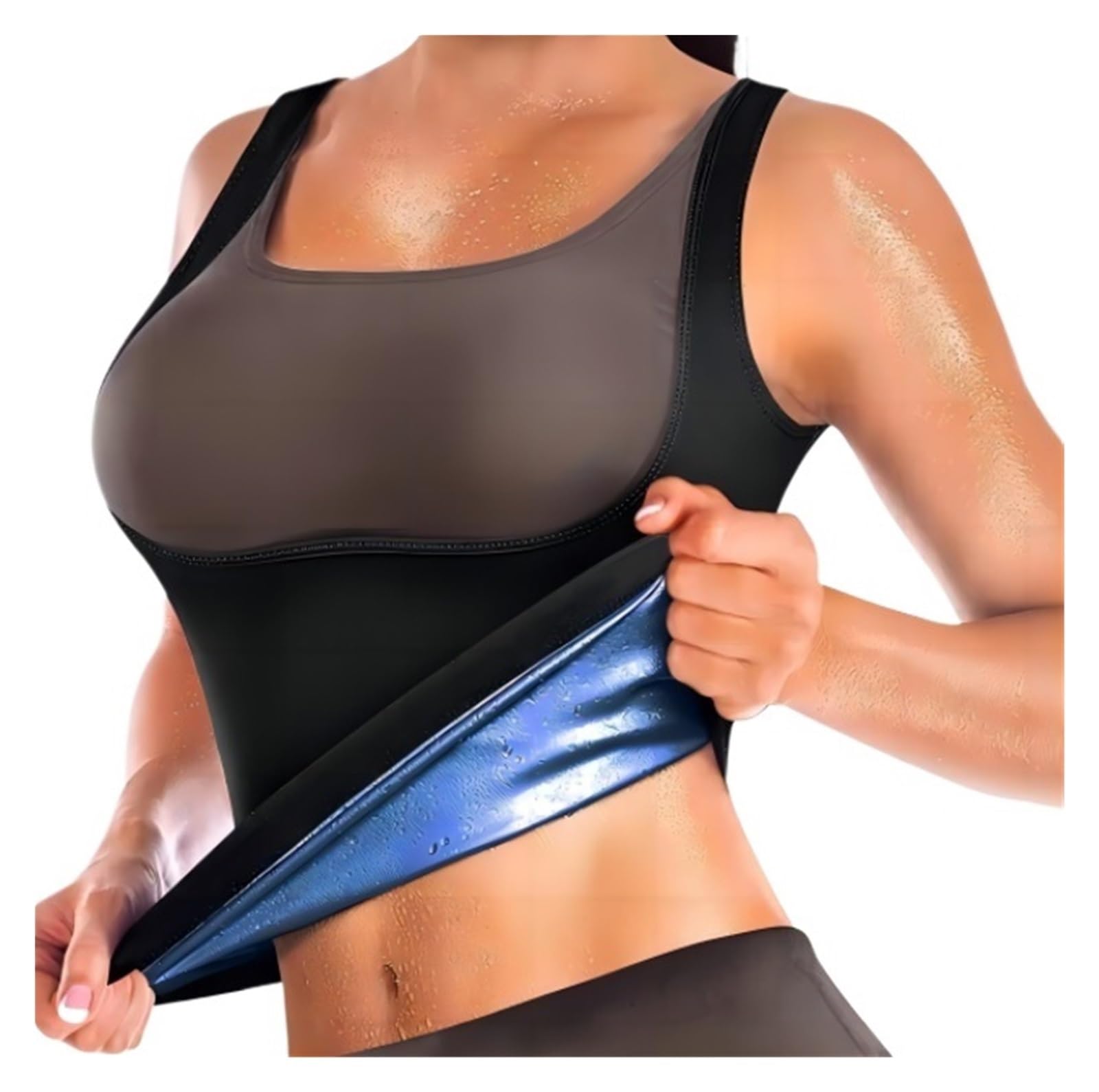 Faja Lumbar Chaleco del sudor del entrenamiento de la cintura del traje de la sauna de las mujeres, talladora del cuerpo de la aptitud de las mujeres con la cremallera Cinturón Apoyo Lumbar(Blue,M)