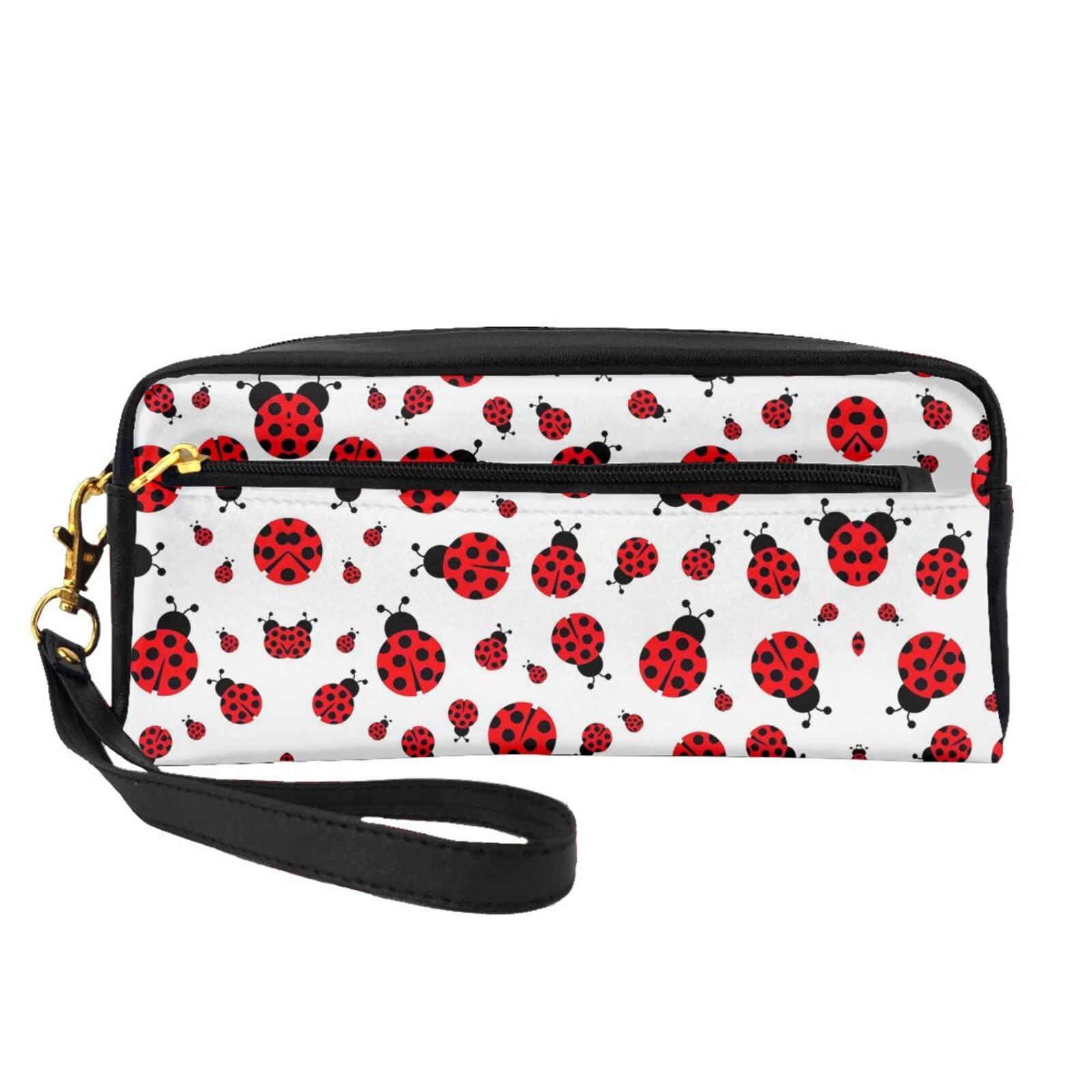 Piccola borsa di trucco della coccinella, borsa di trucco di viaggio, borsa cosmetica per le donne, chiusura lampo durevole della borsa, nero, Taglia unica