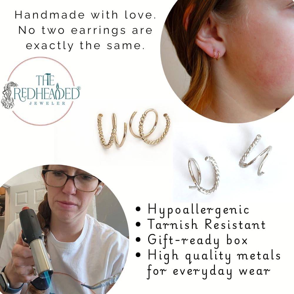 Rope Twist Huggie Hoop Earrings for Women, Double Hoops for Single Piercing, Sterling Silver or Gold Earrings, Gifts for Women Backless Hypoallergenic