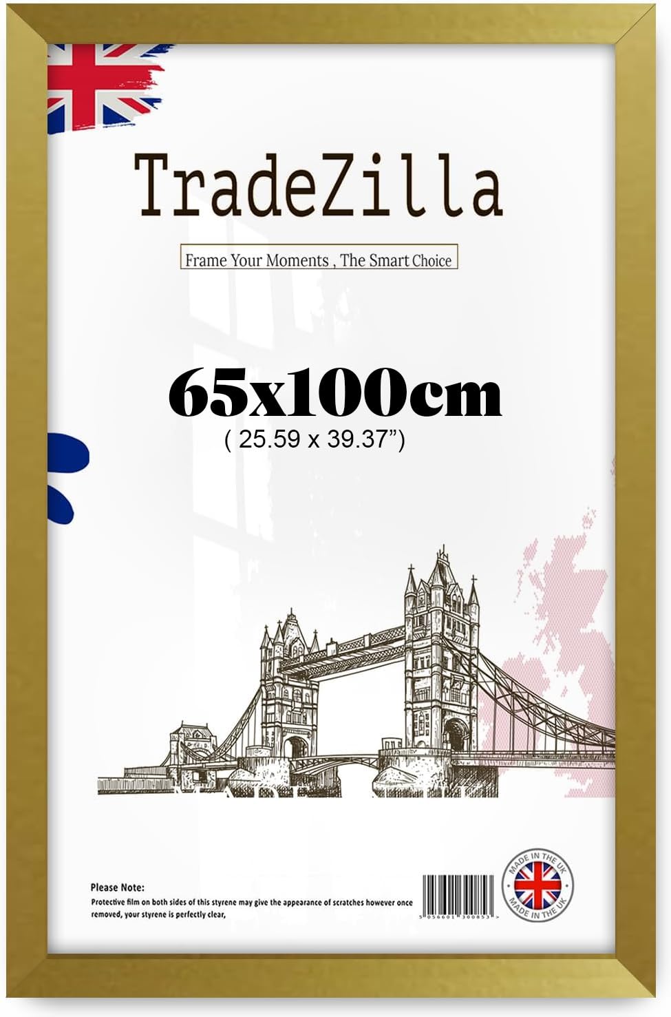 TradeZilla 65x100 CM MDF Poster Frame | Elegant Eton Wood Finish Wall Frame for Photos, Posters & Digital Prints - (Gold)