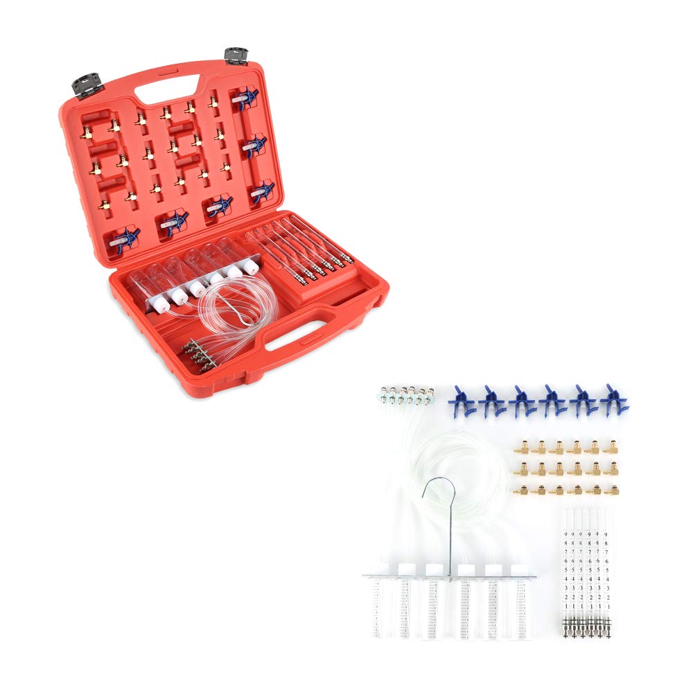 HUOLE Outil de Test d'injecteur de Pression de Carburant Ensemble d'adaptateurs de débitmètre d'injecteur Diesel à 6 cylindres, kit de Test de Fuite de Diesel à Rampe Commune avec 24 adaptateurs