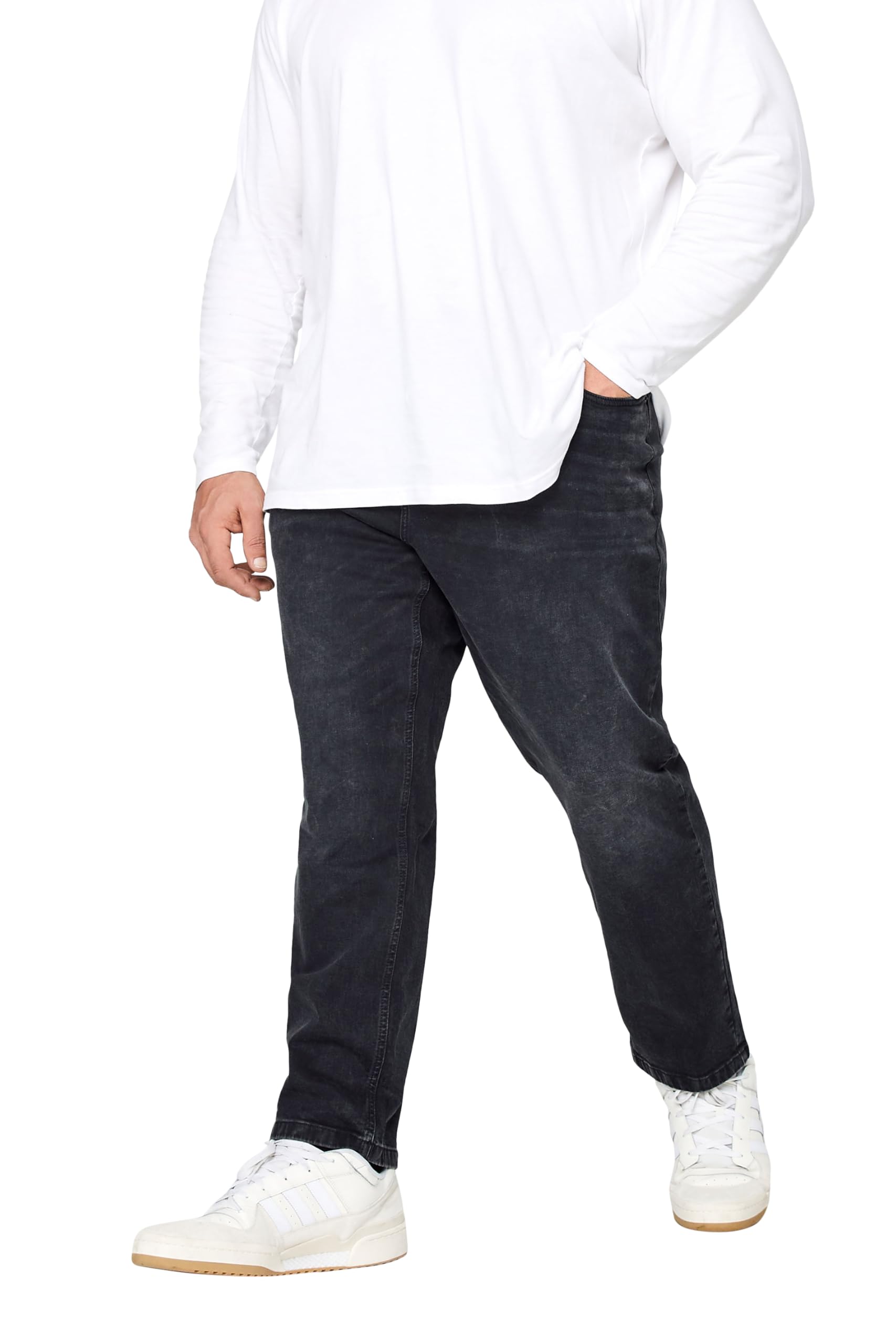 Badrhino Men's Black Big & Tall Washed Straight Leg Stretch Jeans - Plus Size Curve