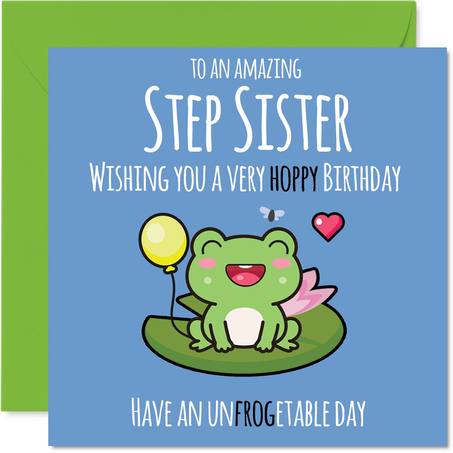 Step Sister Birthday Card - Cute Frog - Happy Birthday Card for Step Sister from Brother Sibling, 145mm Bday Greeting Cards