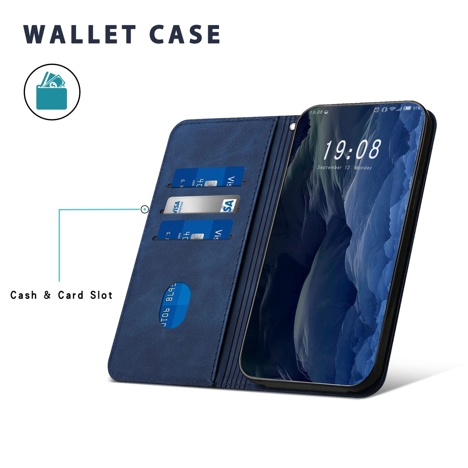 Funda para OPPO Reno 8 Lite 5G, Funda Libro de Cuero con Ranura para Tarjeta y Magnético, Wallet Flip Caso Cubierta Case Carcasa para OPPO Reno 8 Lite 5G (Azul) — view 4