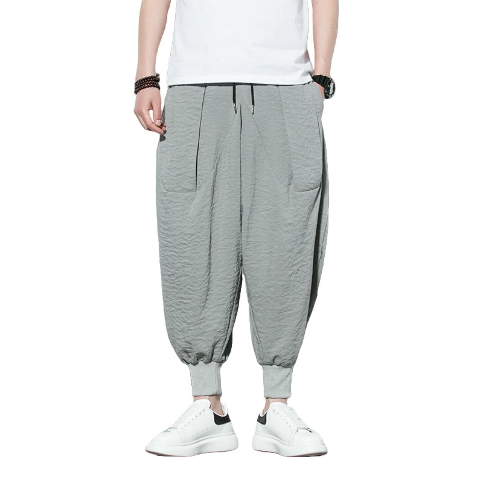 Pantalon sarouel pour homme de style chinois avec cordon de serrage