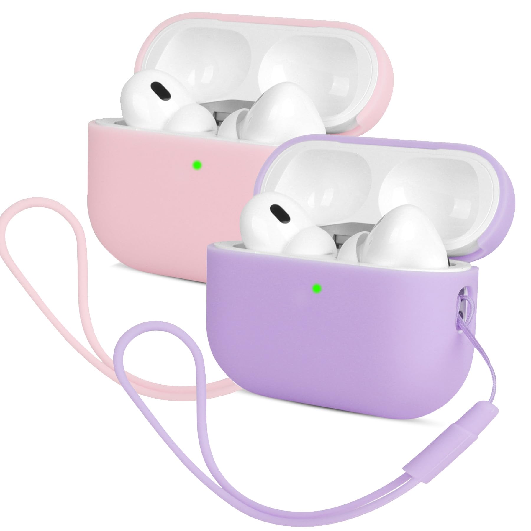 2X Compatible with AirPods Pro 2 Case (2022), Mocarheri Protective Silicone Case for AirPods Pro 2nd, Ultra-Thin,Soft Skin Front LED Visible Silicone Case (Purple/Pink)