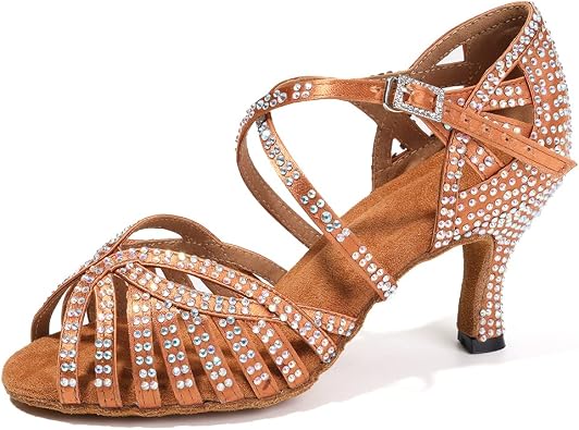 HIPPOSEUS Womens Professional Latin Dance Shoes Rhinestones Ballroom Salsa Bachata Practice Performance Dance Heels