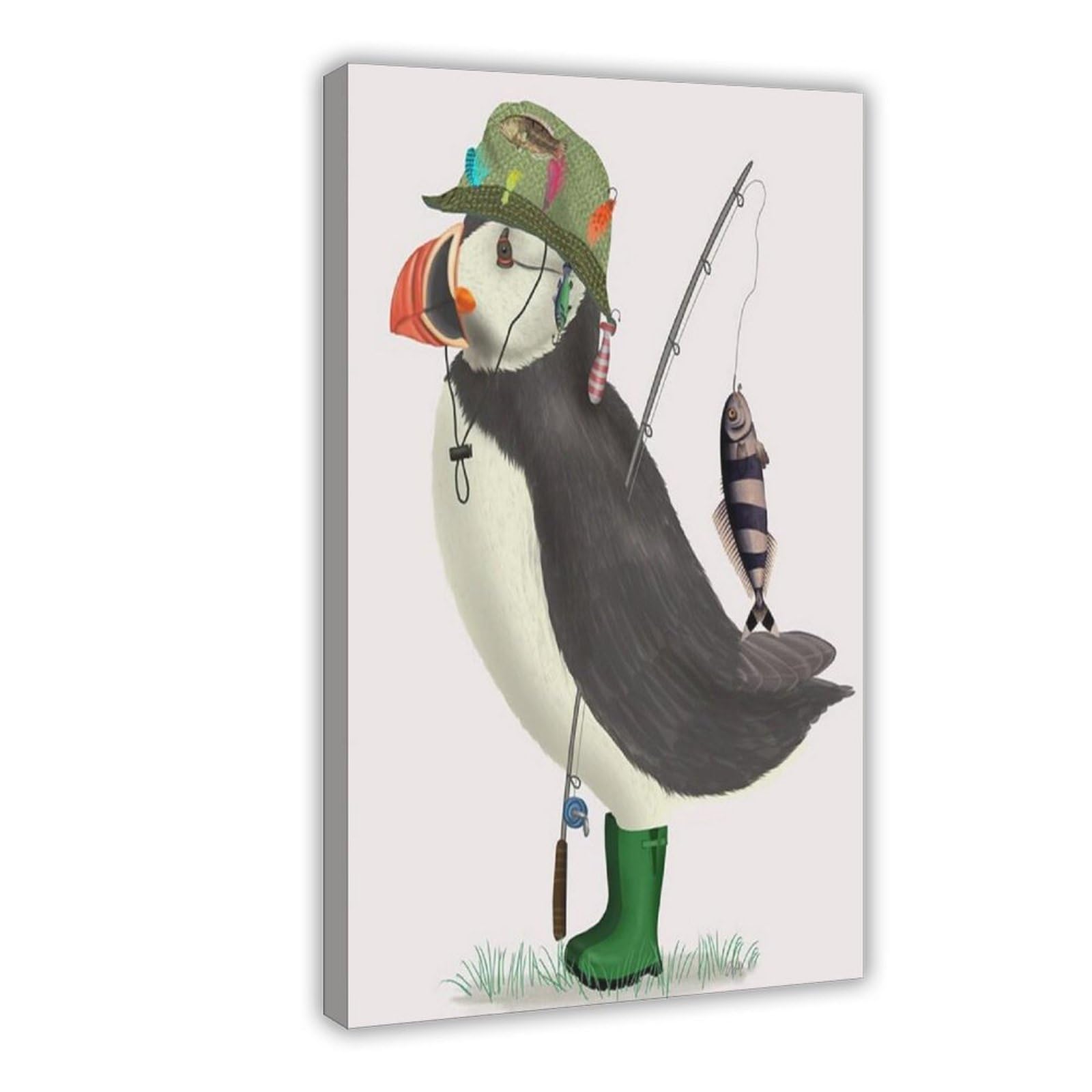 QITUBVAF Puffin FishingCanvas Poster Bedroom Decor Landscape Office Room Decor Gift 20x30inch(50x75cm)