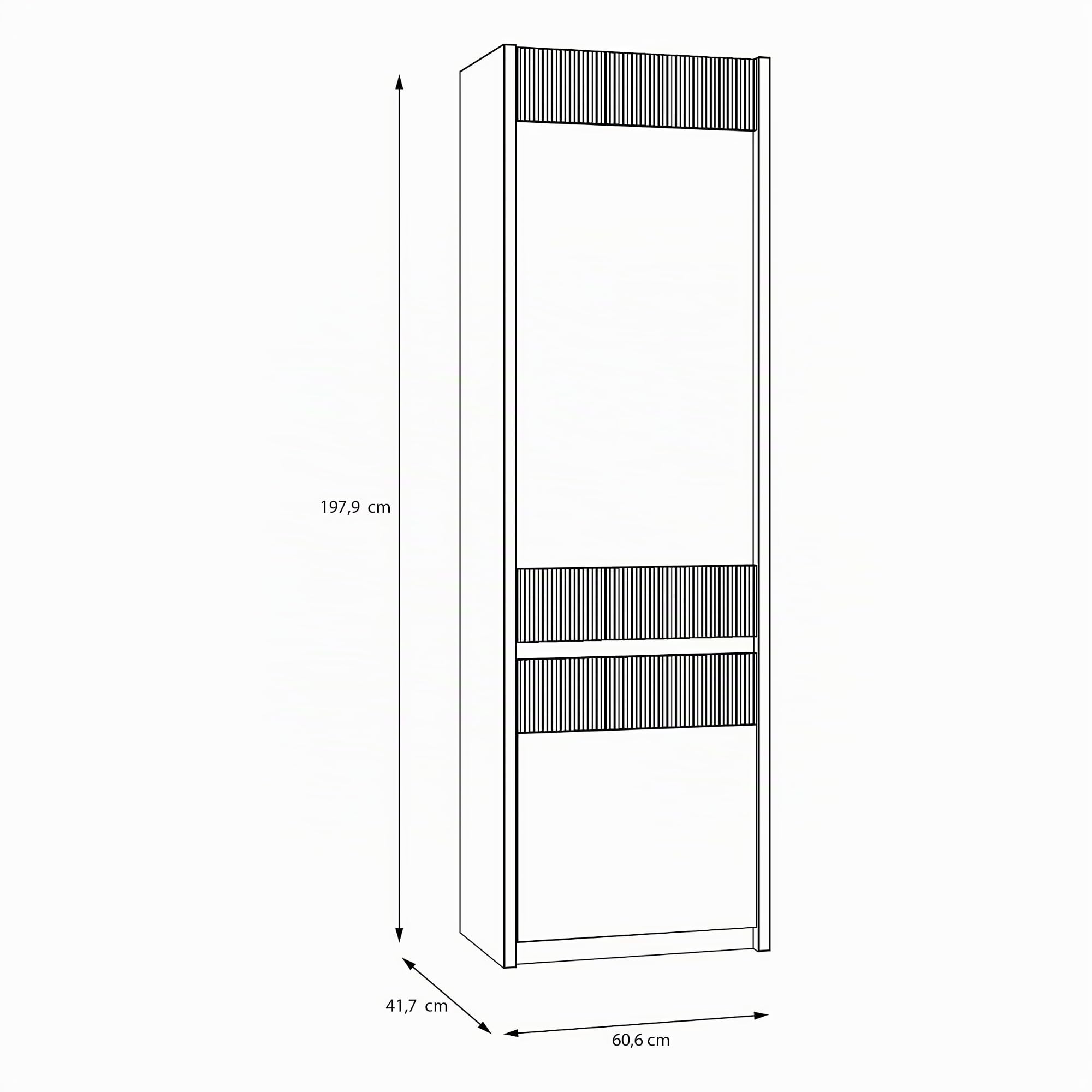 Forte Oak SQUERE Vitrine 60, Elegante Wohnzimmervitrine mit 2 Türen, Glasfront und Beleuchtung, Holzwerkstoff, Mauvella Eiche Holzdekor/Sand, 60,6 cm breit x 197,9 cm hoch x 41,5 cm tief