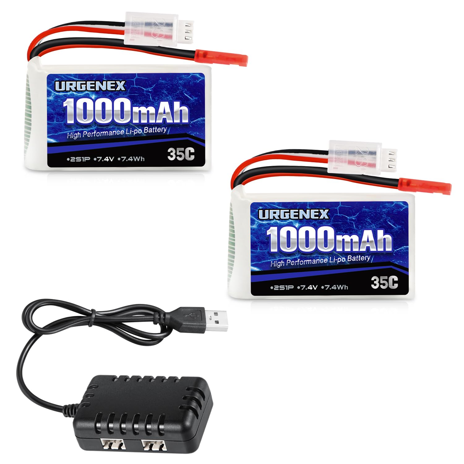 URGENEX 2S Lipo Battery 7.4V 1000mAh 35C(Burst 70C) Rechargeable RC Battery with JST Plug Compatible with WLtoys RC Cars A949 A959 A969 A979 K929 and
