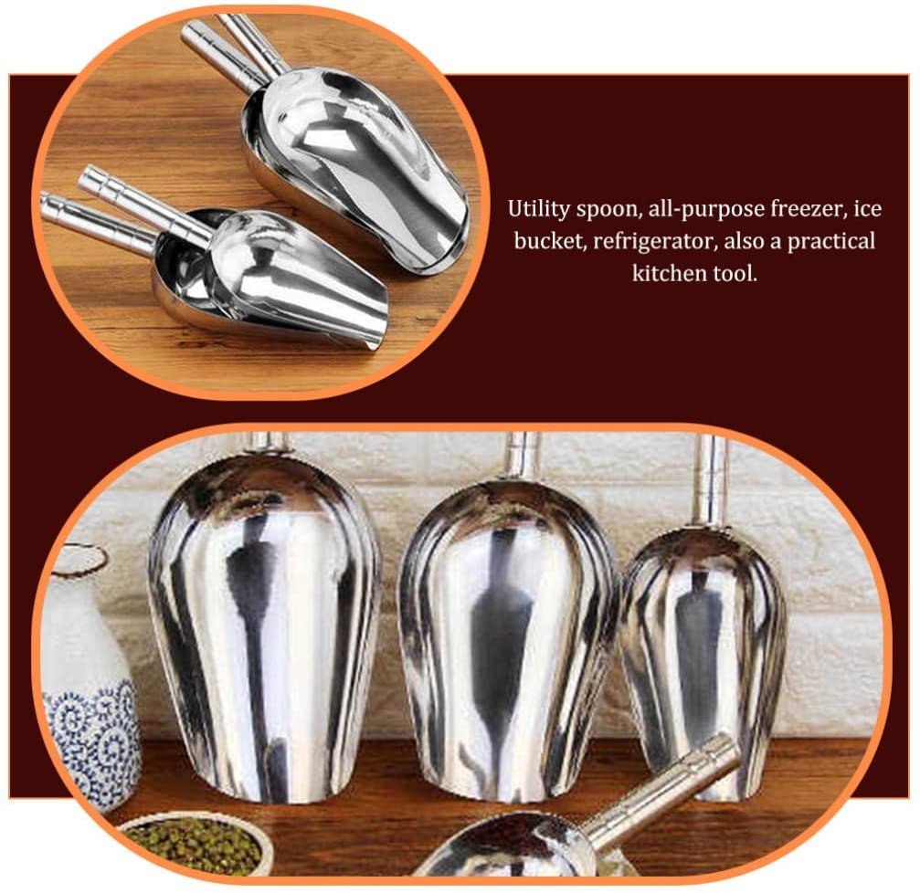 Cuchara para Hielo Palas para Cubitos de Hielo de Acero Inoxidable Comida Caramelo Grano Raspador Cuchara para café Cuchara dosificadora Tazas medidoras para Mascotas para Harina de Hielo Arroz Palo
