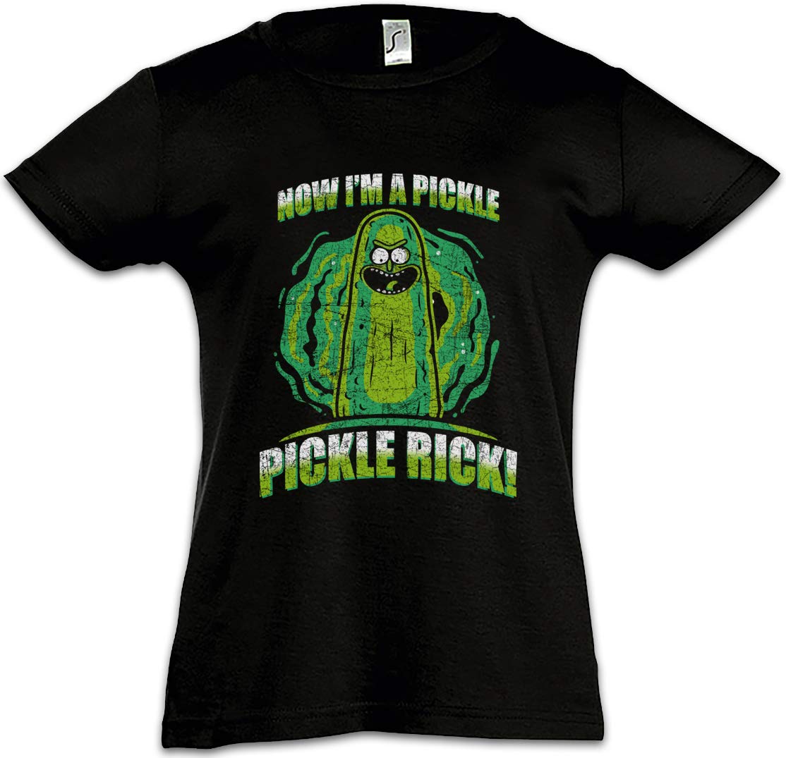 Urban Backwoods Girls Black Pickle Rick Kids Children T-Shirt Size 8 Years