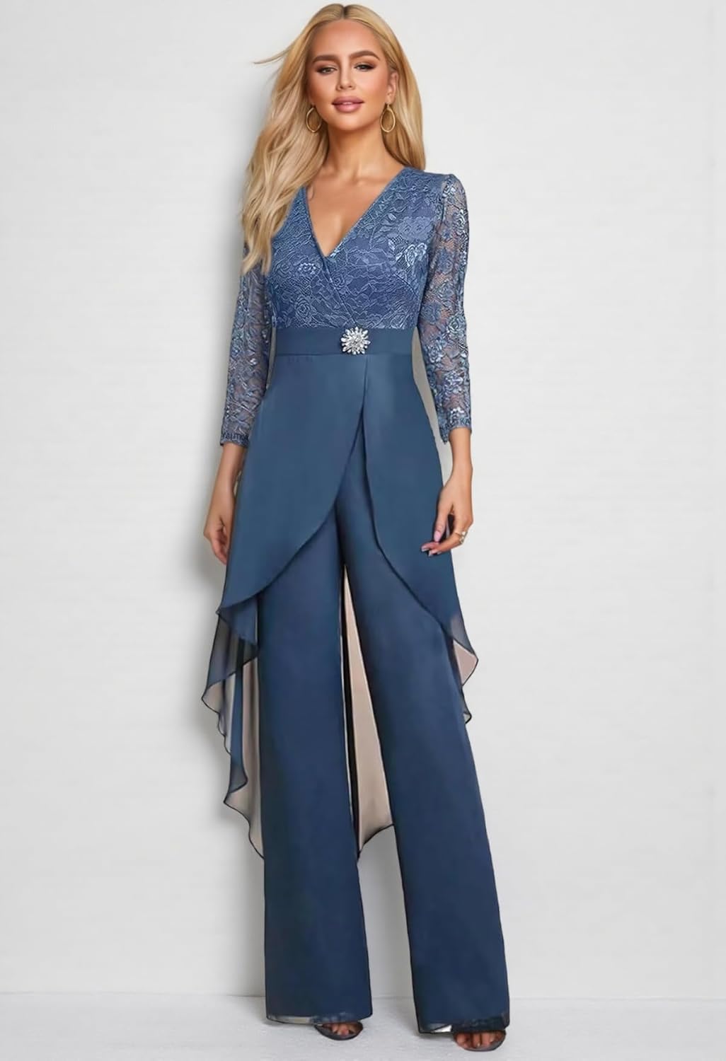 Mother of The Bride Jumpsuits Chiffon Lace Appliques Long Sleeves Wedding Guest Evening Party Outfit HX001 - Image 5