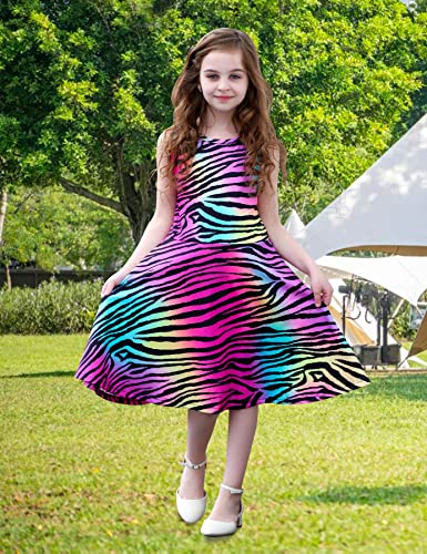 Raisevern Girls Dresses Colorful Zebra Stripes Pattern Sleeveless Casual Dress Summer Party Swing Sundress For Little Kids Birthday Size 6 7 #TOP1