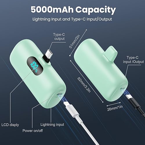Miniatura 7 de Mini cargador portátil de 5000 mAh, batería portátil de 15 W PD USB C, pantalla LCD, batería compatible con iPhone 1515 Plus15 Pro15 Pro