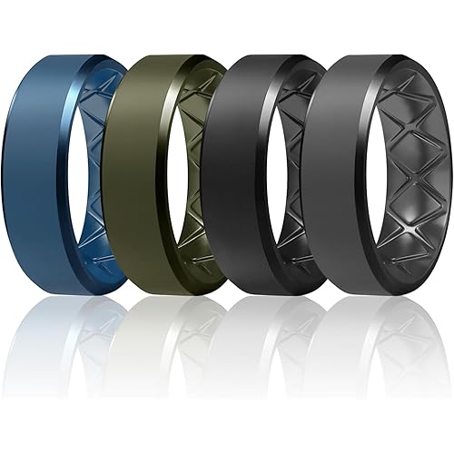 Egnaro Silicone Ring Men, Inner Arc Ergonomic Breathable Design, Mens Silicone Wedding Band 4 Rings / 1 Ring Rubber Wedding Bands, 9mm Wide-2.5mm Thick