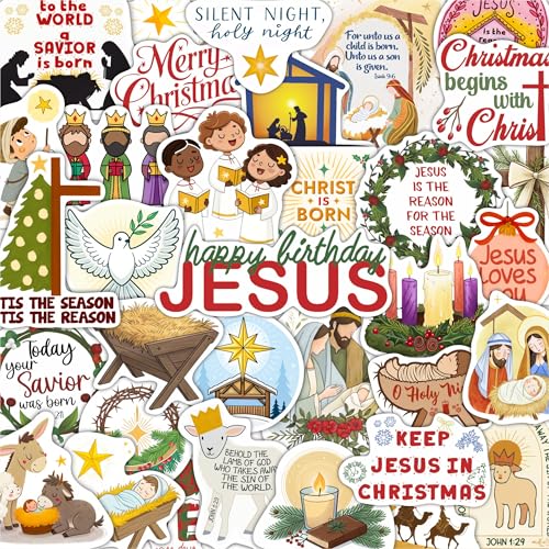 100Pcs Christian Christmas Stickers for Water Bottle - Christian Christmas Gifts Party Supplies Decor - Nativity Stickers for Cards - Gift for Women & Men