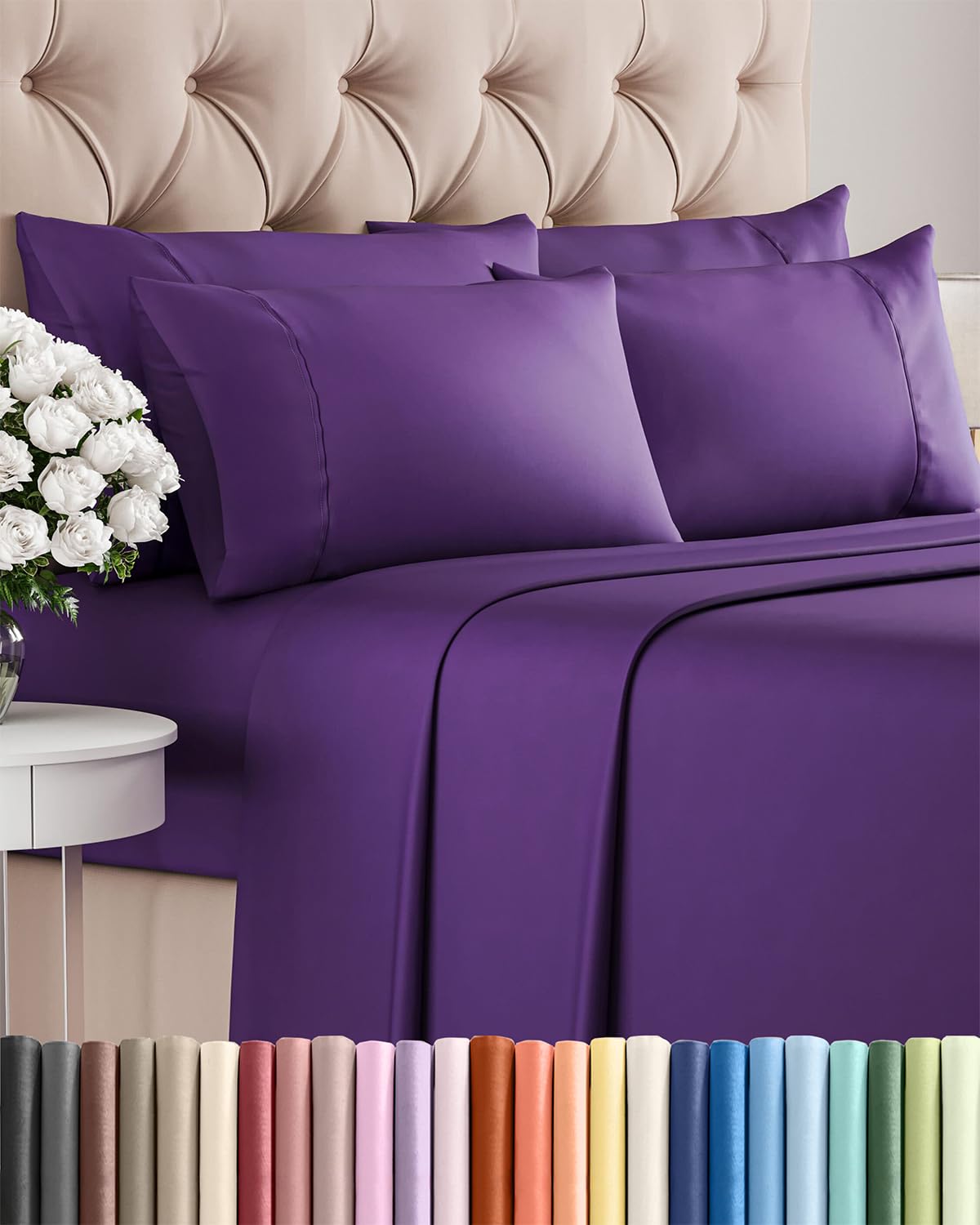 Queen 6 Piece Sheet Set - Comfy Breathable & Cooling - Ultra Soft Hotel Luxury Bedding Set w/ 8-16 Inch Deep Pockets - 1 Flat & 1 Fitted Sheet & 4 Pillowcases - Cozy, Wrinkle Free & Easy Care - Purple