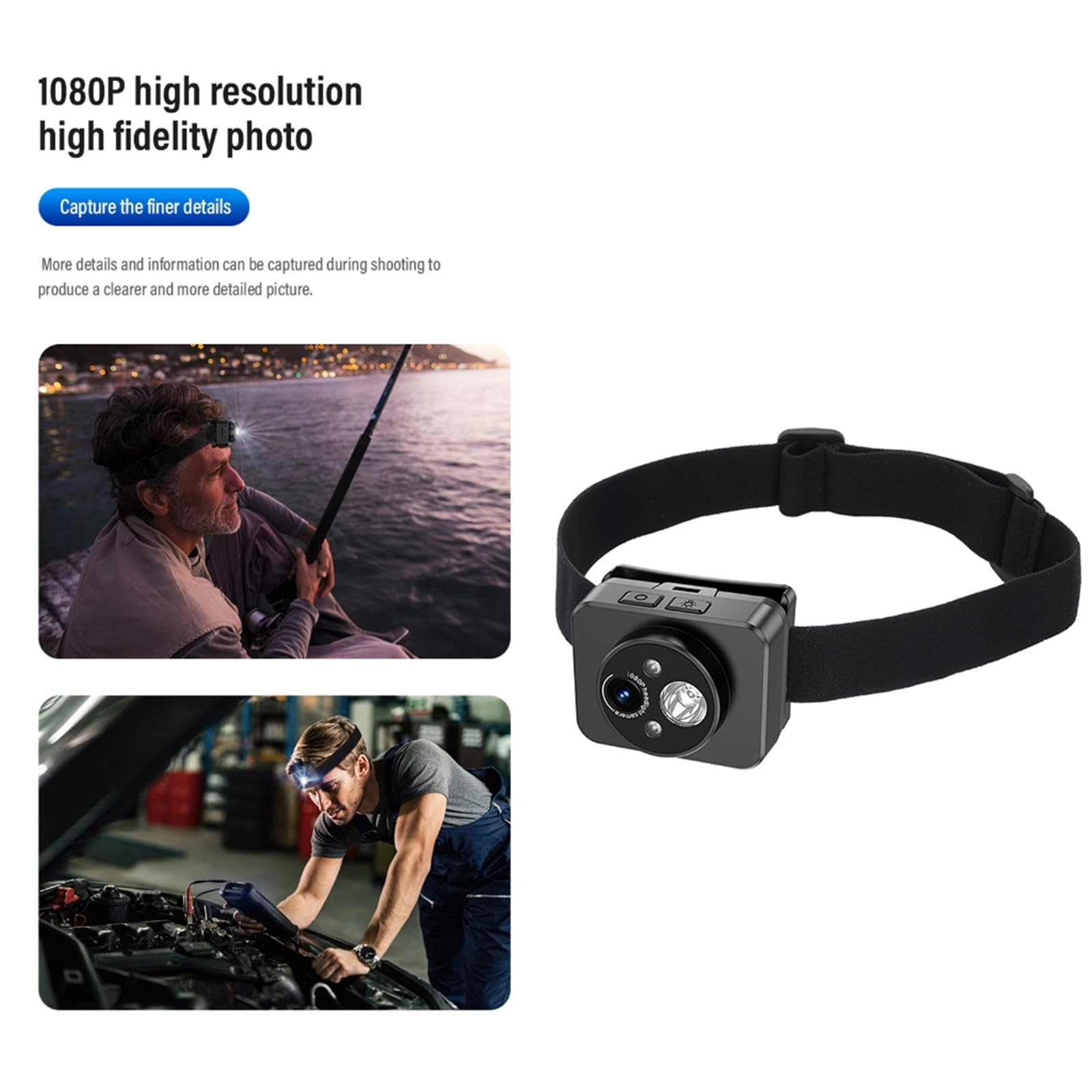 macchina fotografica del faro del registratore di sport 1080P con la luce del LED ed i fari larghi di 120° LED degli angoli per la testa all'aperto di esplorazione montata