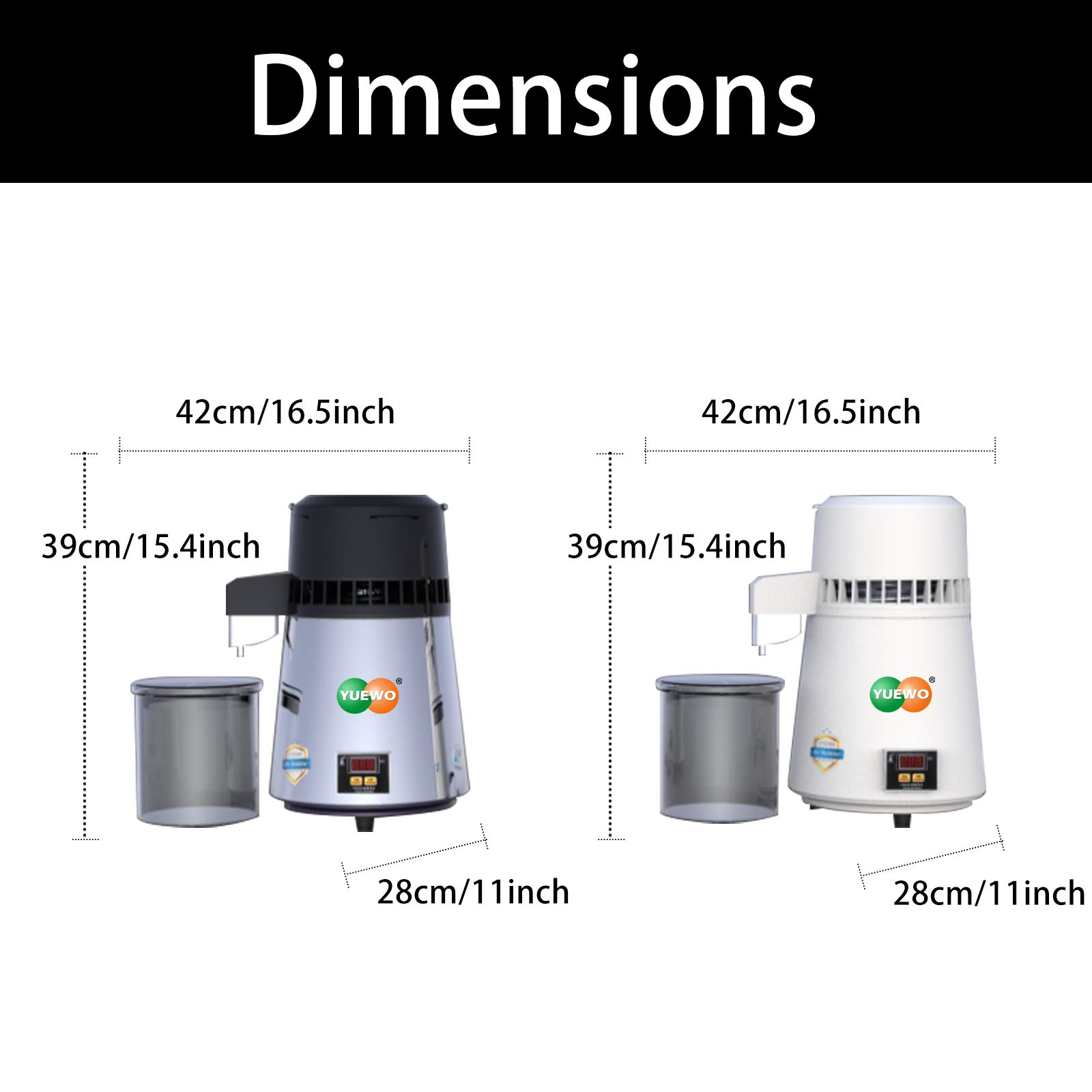 YUEWO 1Gal/4L 304 Stainless Steel Still Water Distiller 110V 750W Digital Control Countertop Home Brew Wine Making Kit with Glass Carafe (Black)