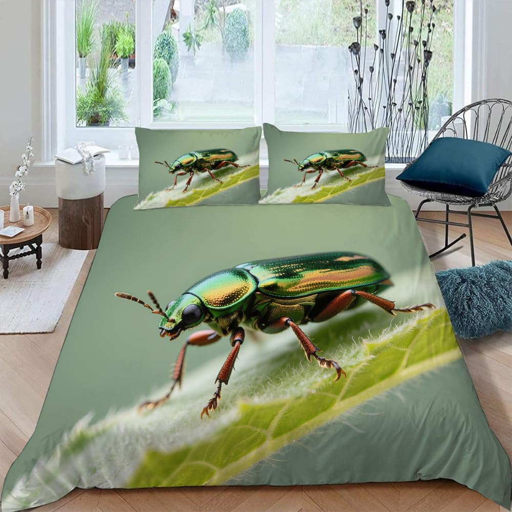 Parure de lit insecte réversible en microfibre douce et lavable pour lit enfant 140x200 cm